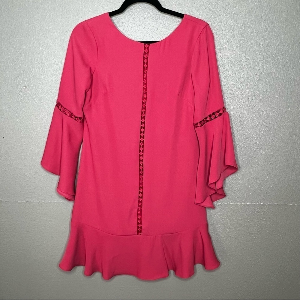White House Black Market WHBM Womens Bell Sleeve Dress Laser Cut Salmon Size 2